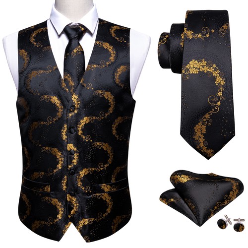 Men's Tuxedo Vest & Bowtie/Necktie Set, Classic Formal Waistcoat Paisley Floral - Picture 193 of 224