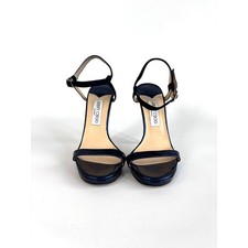 Jimmy Choo Navy Blue Metallic Leather Platform Ankle Strap Sandals Heels 39.5