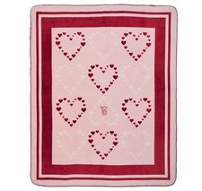 VICTORIA'S SECRET SHERPA FLEECE BLANKET HEARTS PINK THROW VALENTINES DAY 50"x60"