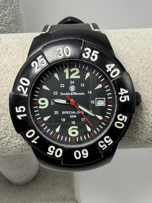 Smith & Wesson Special Ops Mens Watch New Battery 42MM 8'' Leather Band