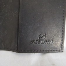 Swarovski Card Holder Embossed Black Leather