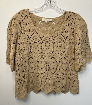 Solitaire XS Eyelet Crochet Top Crop Beachy Doily Lace Dainty Y2K Festival Boho