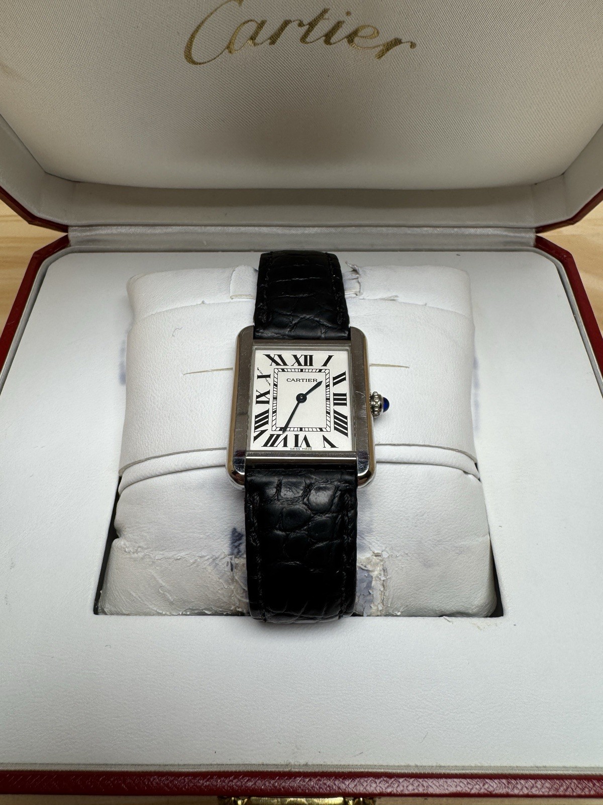 Cartier Tank Solo Watch 2716 24mm Quartz Movement Steel & Leather Strap With Box