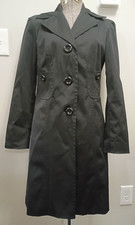 Enzo Angiolini Jacket Women Size Small Black Trench Coat Button Front Tailored