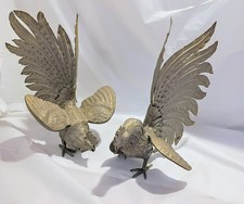 Par De Colección de Esculturas de Pájaros Plateados Gallos de Lucha - Grandes