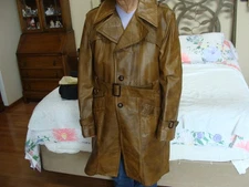 Vintage Brown Leather Men's Trench Coat