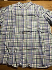 Chaps Short Sleeve Button Up Men's XL Blue Plaid Dress Shirt