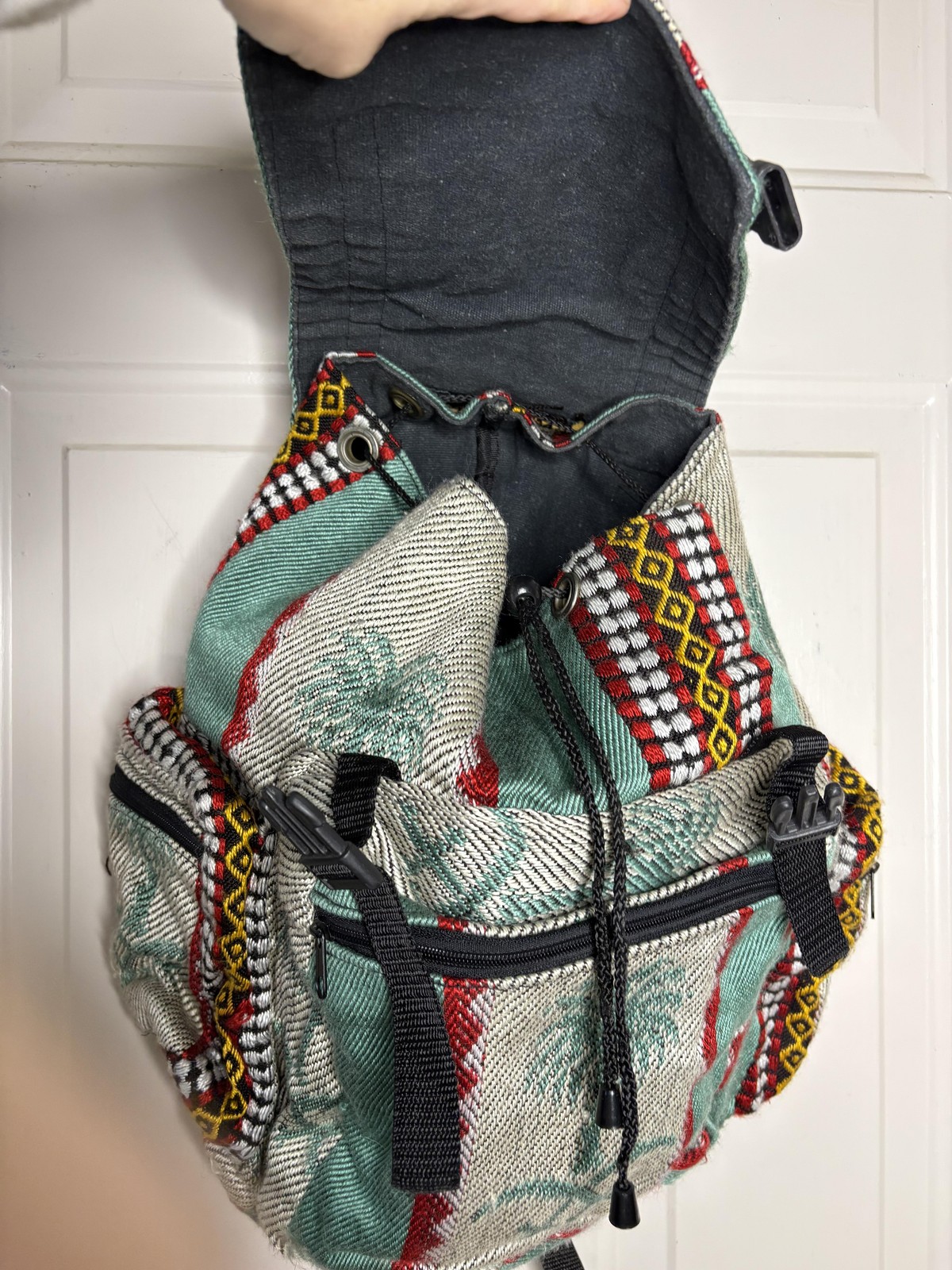 Boho Woven Backpack Striped Drawstring Festival B… - image 4