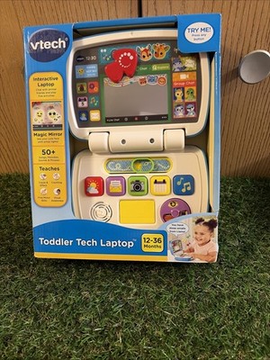 VTech Toddler Tech LAPTOP 7'' x 10'' x 1.8'', Magic Mirror, Pretend Apps, W/ Animal