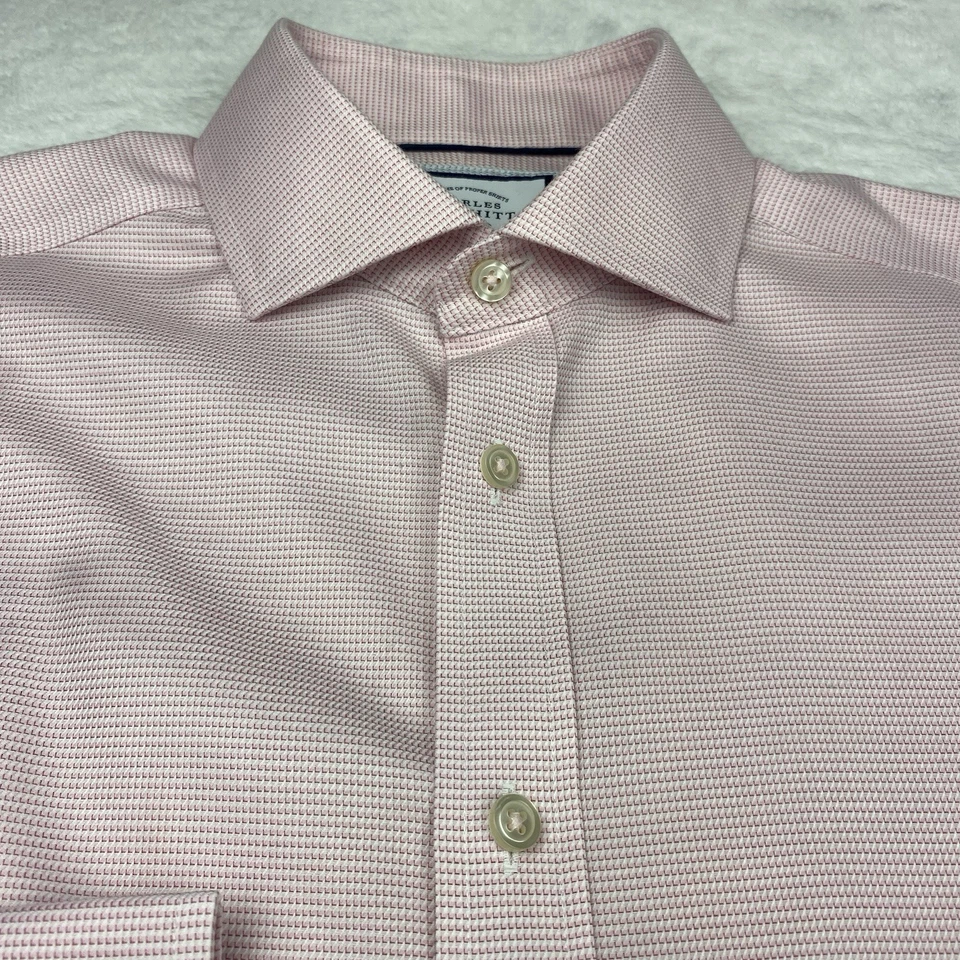 Camisa de vestir Charles Tyrwhitt para hombre 15,5-33 rosa geométrica calce ajustado sin hierro Foto 4 de 4