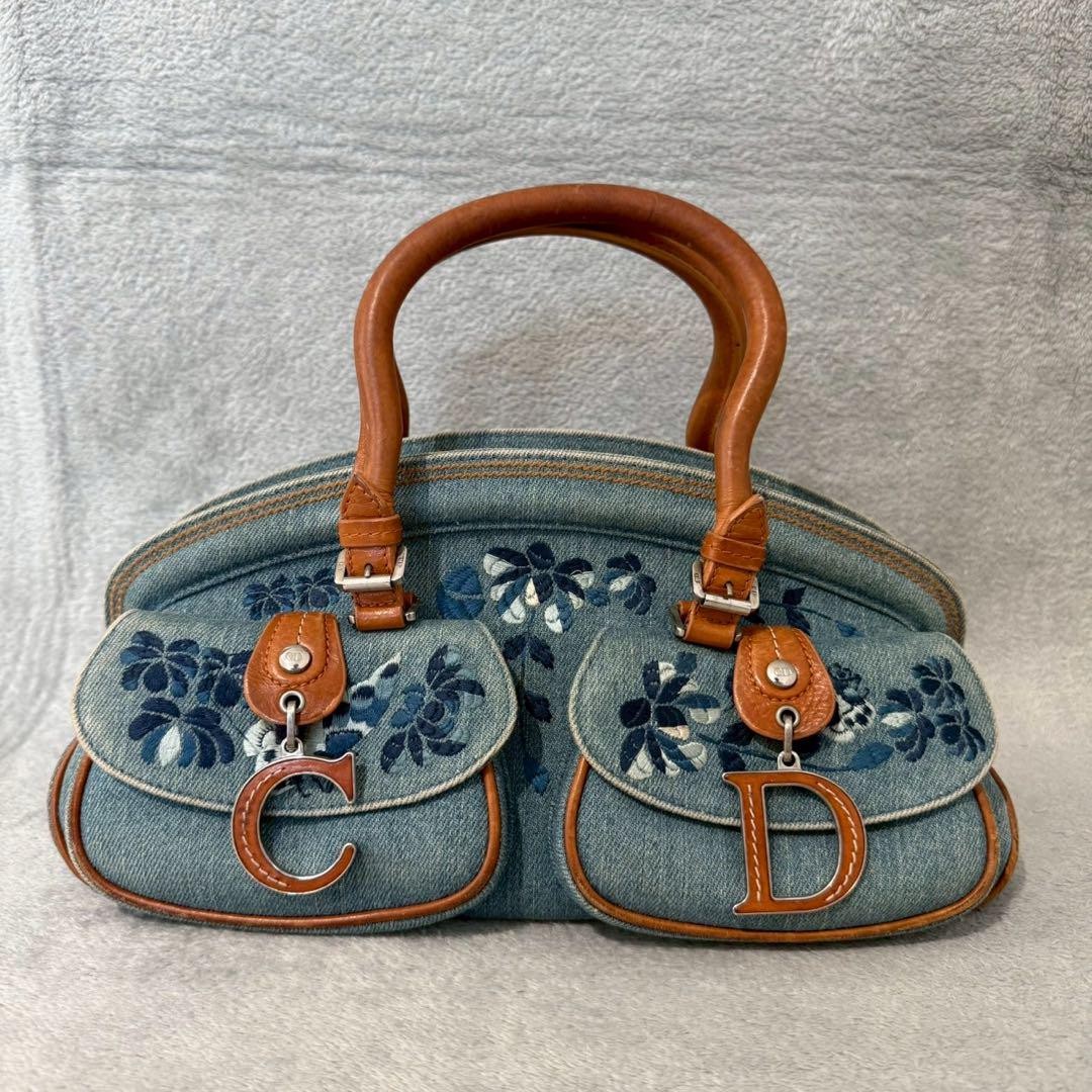 バッグ Christian Dior Denim Floral CD Logo Bag Christian Dior CD Logo Floral Hand Bag Denim Leather Japan F