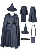 Adult Men Costume Cloak Hat Wizard Cosplay Hooded Robe Halloween XX-Large Grey