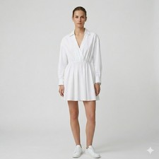 Zara White Cotton Wrap Style Mini Shirt Dress Long Sleeve Cottagecore Size Small