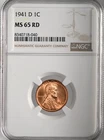 1941-D  1C LINCOLN WHEAT CENT "DENVER MINT" NGC MS65 RD (RED) # 8340718-040