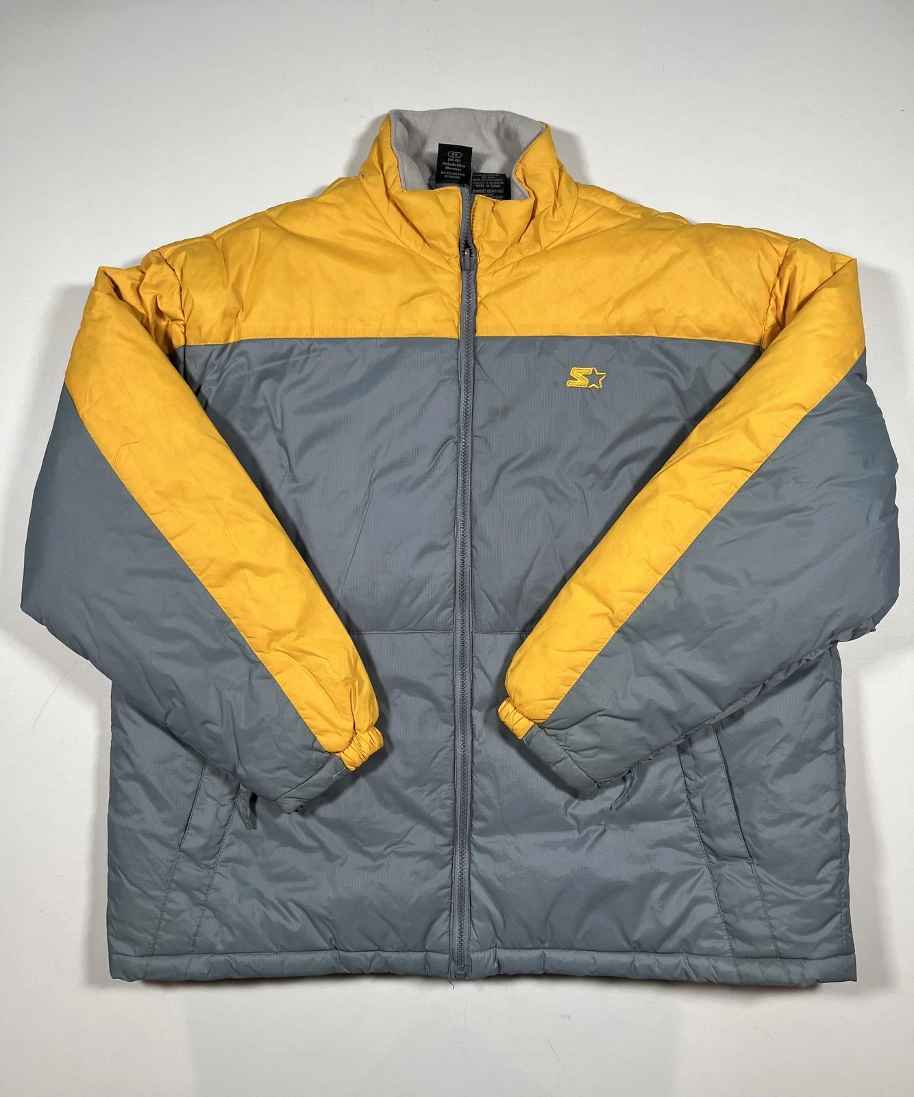 Starter Jacket Mens XL Gray Yellow Down Puffer Insulated Winter Zip STM1183NC image 1