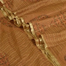 Sanskriti Vintage Sarees Saffron Zari Border Pure Silk Printed Sari Craft Fabric