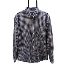 Tommy Hilfiger Mens Large Navy Blue White Gingham Check Classic Fit Cotton Shirt