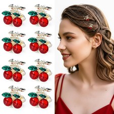 8 Pcs Mini Cherry Hair Clips, Summer Fruit 1 Count Pack of 8 , Red