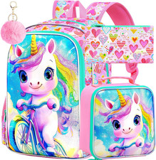 16" Unicorn Backpack for Girls, 3Pcs School Backpacks Set for Elementary Prescho