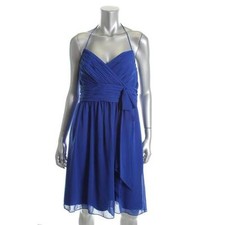 Ralph Lauren ~ Blue Chiffon Halter Bow Waist Fit & Flare Party Dress 4 NEW $190