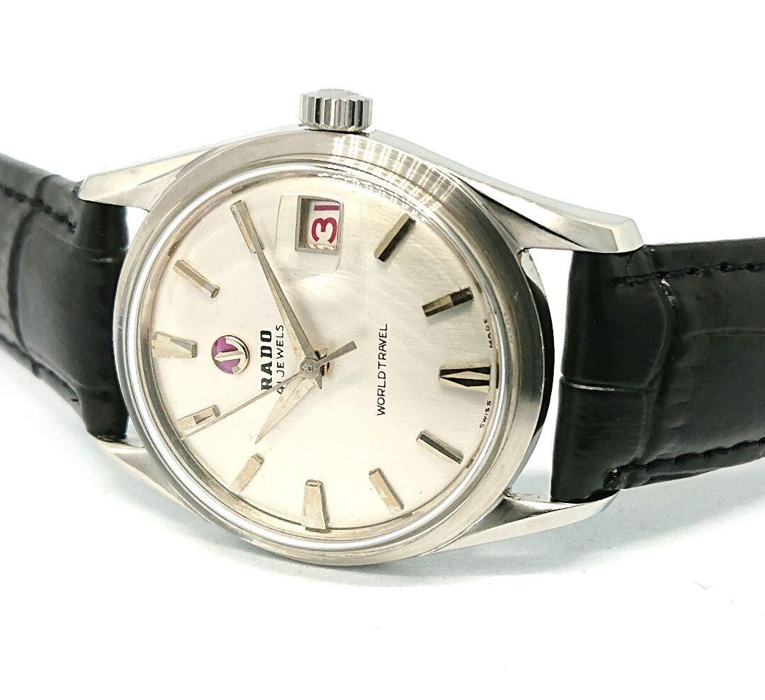 Rado World Travel Vintage Watch Automatic Round 34mm Black Leather  
