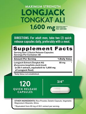 Extrait De Longjack 500 Mg – Capsules Végétales 30/60/120 – Santé Masculine Et Musculation – Date Expiration 07/2027