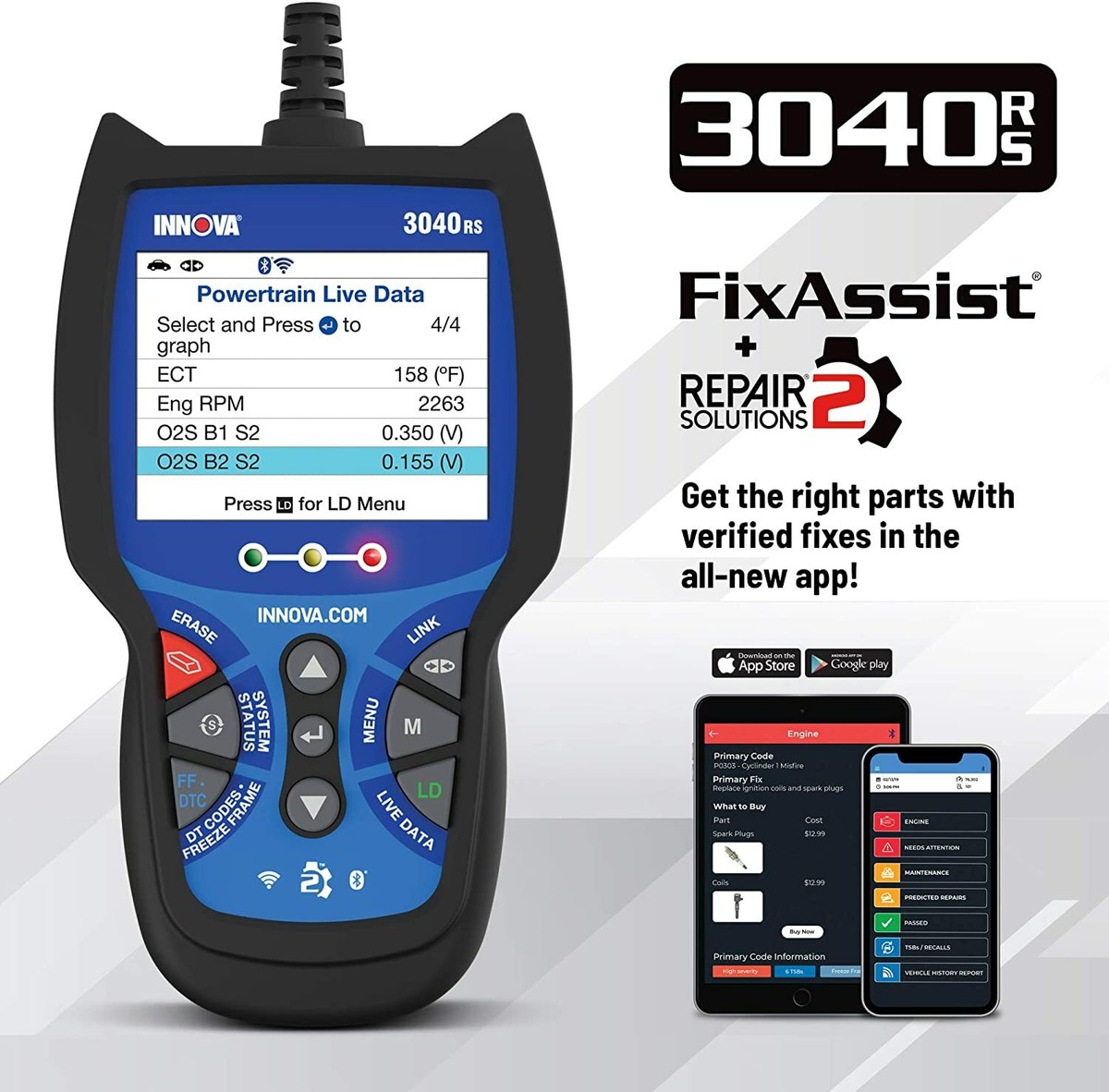 INNOVA 3040RS Diagnostic OBD2 Vehicle Scan Tool Code Reader with