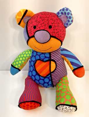 Britto POPPLUSH Pop Plush Enesco Tallulah Bear Colorful Art Patch Stuffed Animal