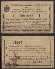 [7080] - DOA/DEUTSCH-WSCHODNIOAFRYKAŃSKI BANK, 1 rupia, 01.11.1915. Grabowski DOA-17
