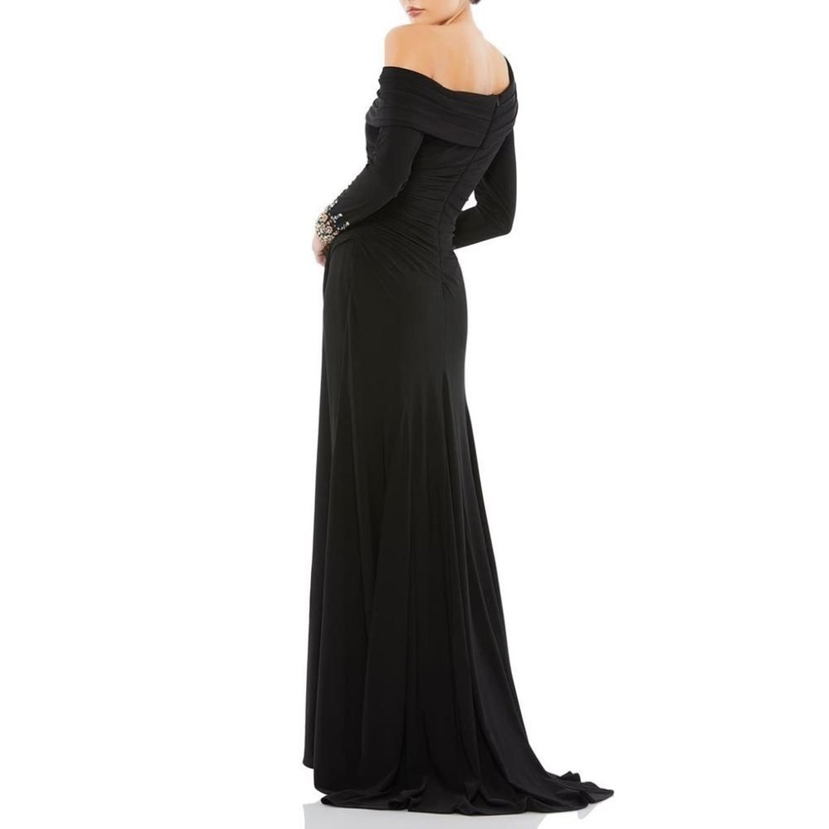 MAC DUGGAL サテン ドレープガウン Faux Wrap & High Slit Mac Duggal White Satin Sleeveless high Slit Faux Wrap Draped
