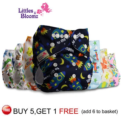 LITTLES&BLOOMZ Reusable Cloth Nappy Washable Baby Pocket Diaper STANDARD Popper Adjustable Wrap