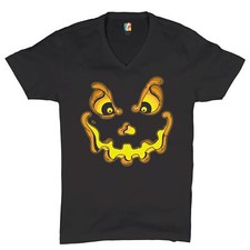 Jack-O-Lantern Pumpkin Face V-Neck T-shirt Trick-or-Treat Halloween Tee