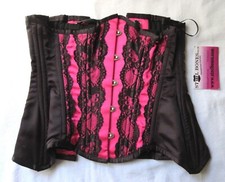 NWT Women's 22 Steel Bones Corset Tie-Up Pink-Black Lingerie Top Burlesque New