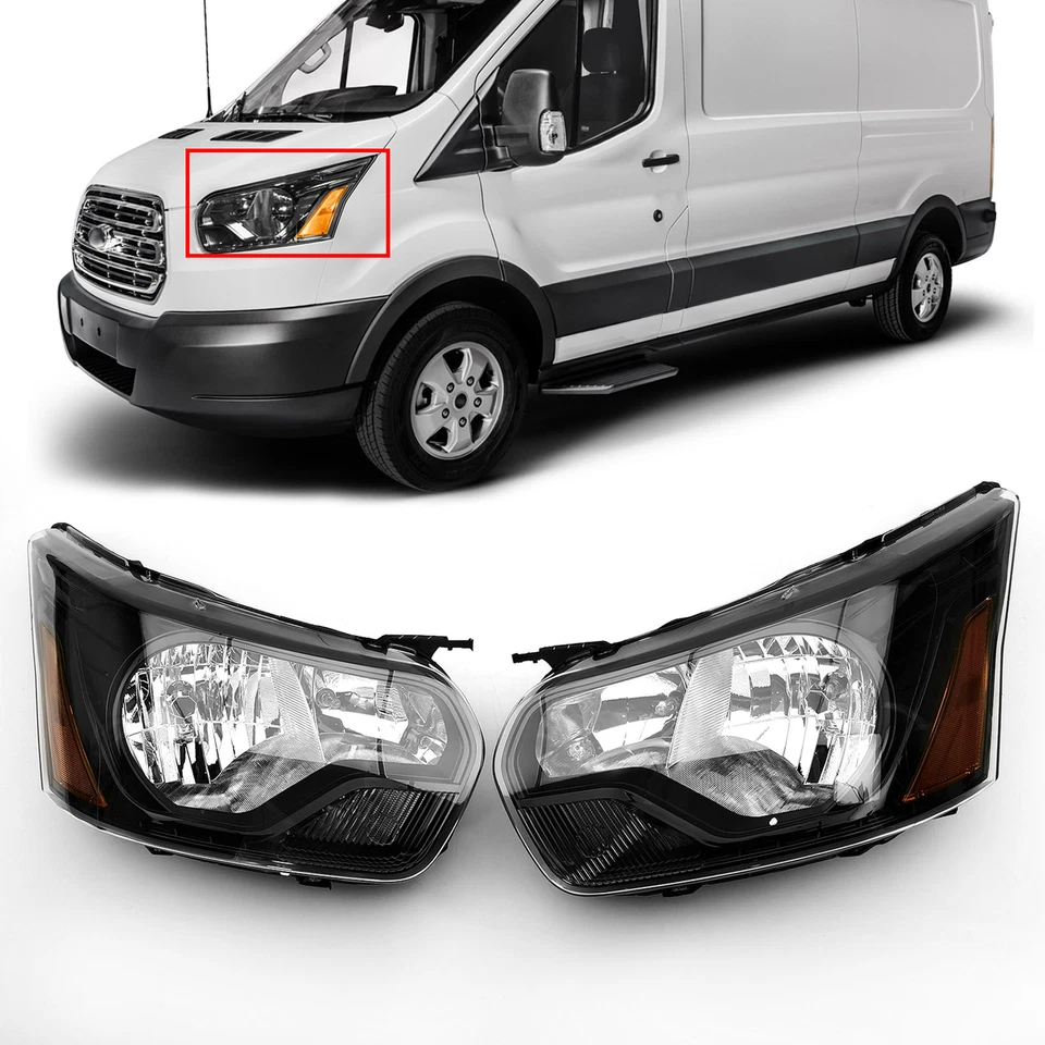 Faro halógeno lateral izquierdo y derecho para Ford Transit 150 250 2015-2024 negro transparente Foto 4 de 4