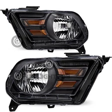 For 2010-2014 Ford Mustang Halogen Black Headlights Assembly Amber Corner Lamps 