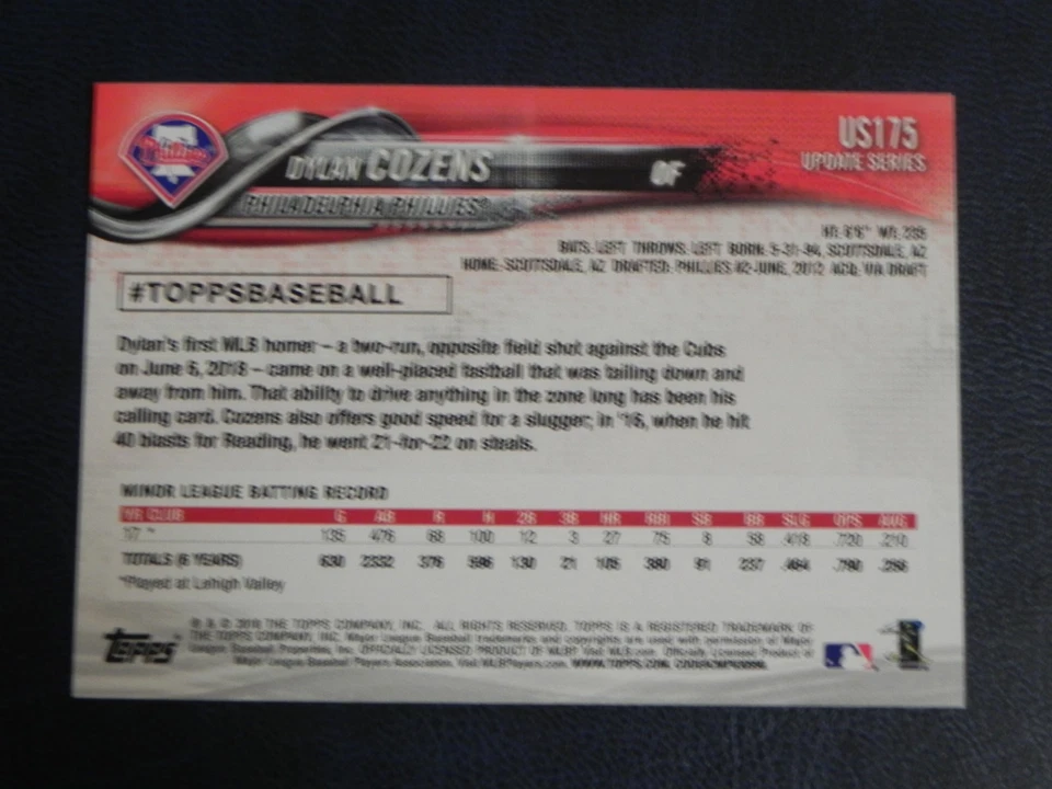 2018 Topps Update Baseball ROOKIE US175 Dylan Cozens Philadelphia Phillies - Image 2 of 2