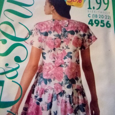 Butterick 4956 Uncut Pattern Size C 18-22 Misses Dress Dropped Waist Bodice