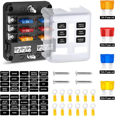 Newest Mini 6-Way Blade Fuse Block Box with Negative Bus ATC/ATO & Warning Indic