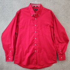 Chaps Shirt Mens Medium Red Button Up Long Sleeve Collared Solid Cotton