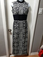 Super Mod Vintage Pucci Inspired Poly Maxi Dress With High Collar