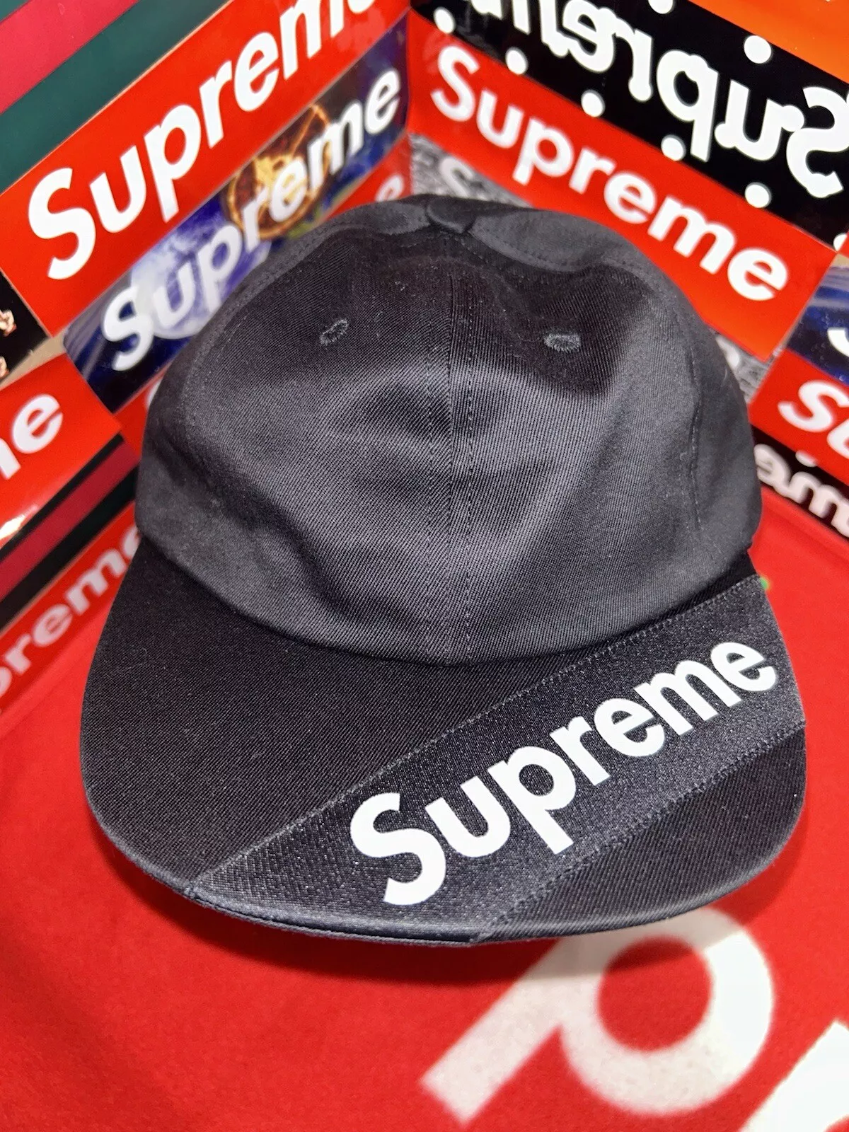 Étiquette Supreme Visor 6 panneaux noir casquette chapeau boîte logo SS18