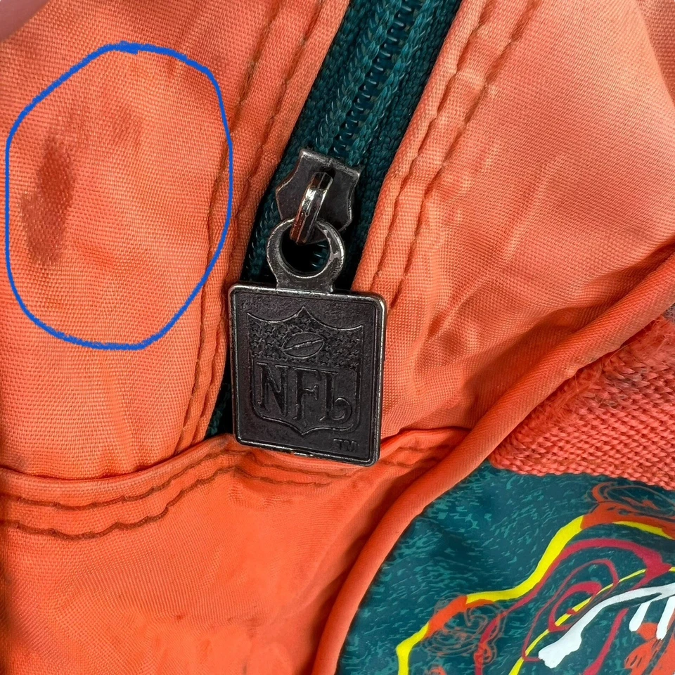 Bolso de Lona Vintage 90’ Miami Dolphins NFL Nylon con Cremallera Necesita Reparación LEER Foto 4 de 4