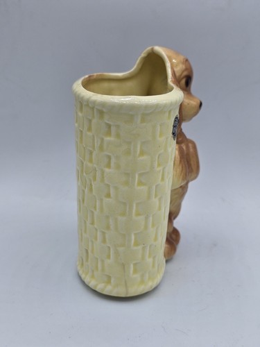 Vintage Royal Copley Pottery Planter Vase Cocker Spaniel Dog with Yellow Basket - Picture 4 of 6