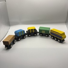 Wooden Train Track Freight Train Engine & Wagon Bundle x5 Brio Compatible