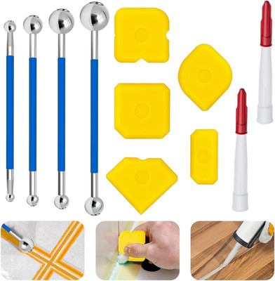 13 Stück Werkzeug Schaber Kit Fugenglätter Set, 3-in-1 Silikonabzieher Mit Metal