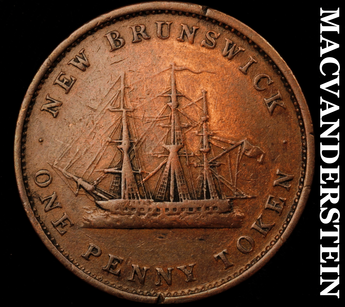 1843 New Brunswick One Penny Token- Scarce Better Date No Reserve