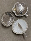 Set of 2 Silver Plated Caviar Dishes with Milk Glass Inserts and Knives Vintage