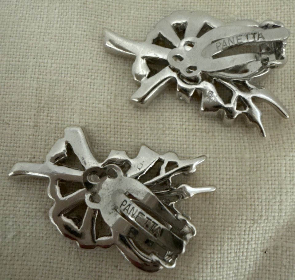 VTG 1950s Panetta Crystal Rhinestone Clip Earrings, Rhodium Plated - Image 2 of 2