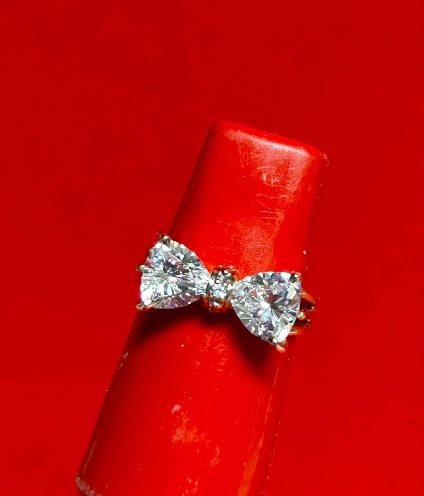 Diamonique Solid 10K Bow Tie Ring With Trillion C… - image 4