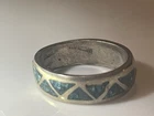 VTG Sterling Silver - NAVAJO ZUNI 6mm Turquoise Inlay Band Ring Size 6.5 - 3.5g